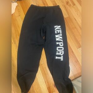 Large black sweatpants with newport printing on the side